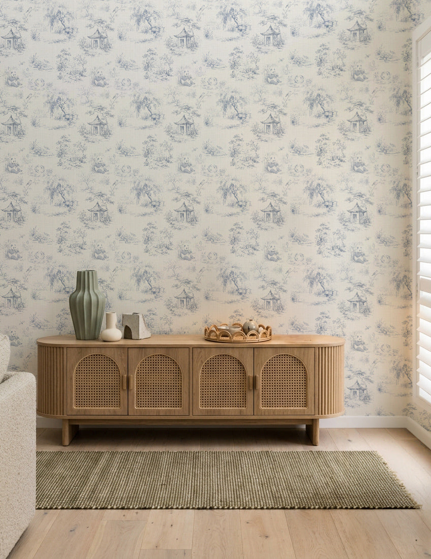 Koi Pond Gardens Toile de Jouy Wallpaper