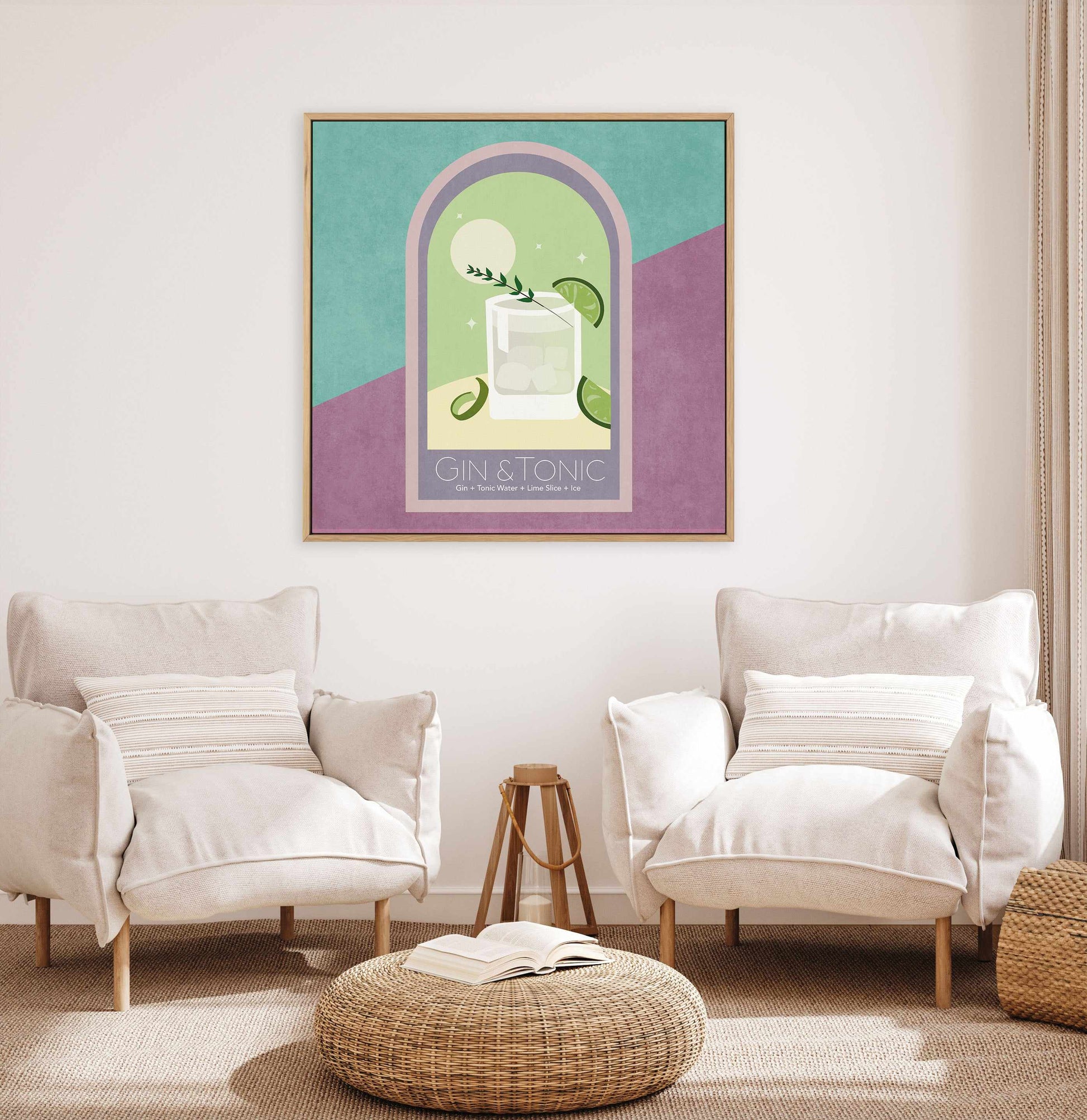 Gin & Tonic Cocktail By Emel Tunaboylu | Framed Canvas Art Print from Olive et Oriel where you can shop wallpaper and artworks online