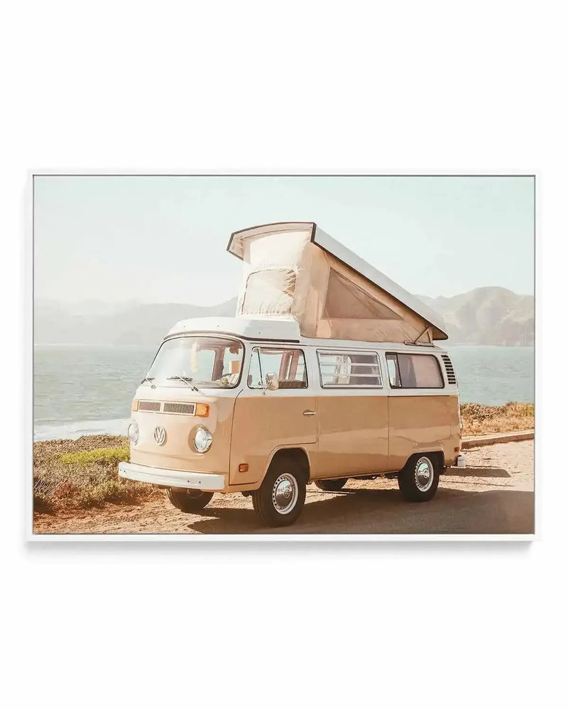 Kombi Beach Camper LS by Caleb Morris | Framed Canvas Art Print from Olive et Oriel where you can shop wallpaper and artworks online