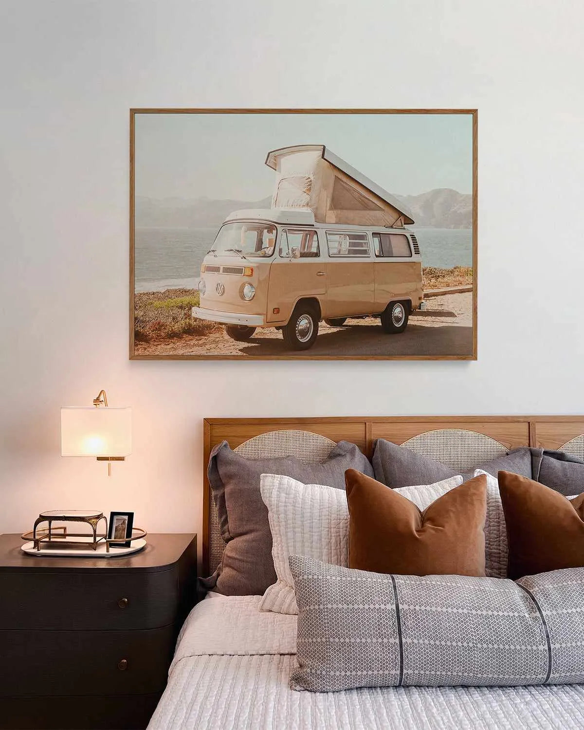 Kombi Beach Camper LS by Caleb Morris | Framed Canvas Art Print from Olive et Oriel where you can shop wallpaper and artworks online