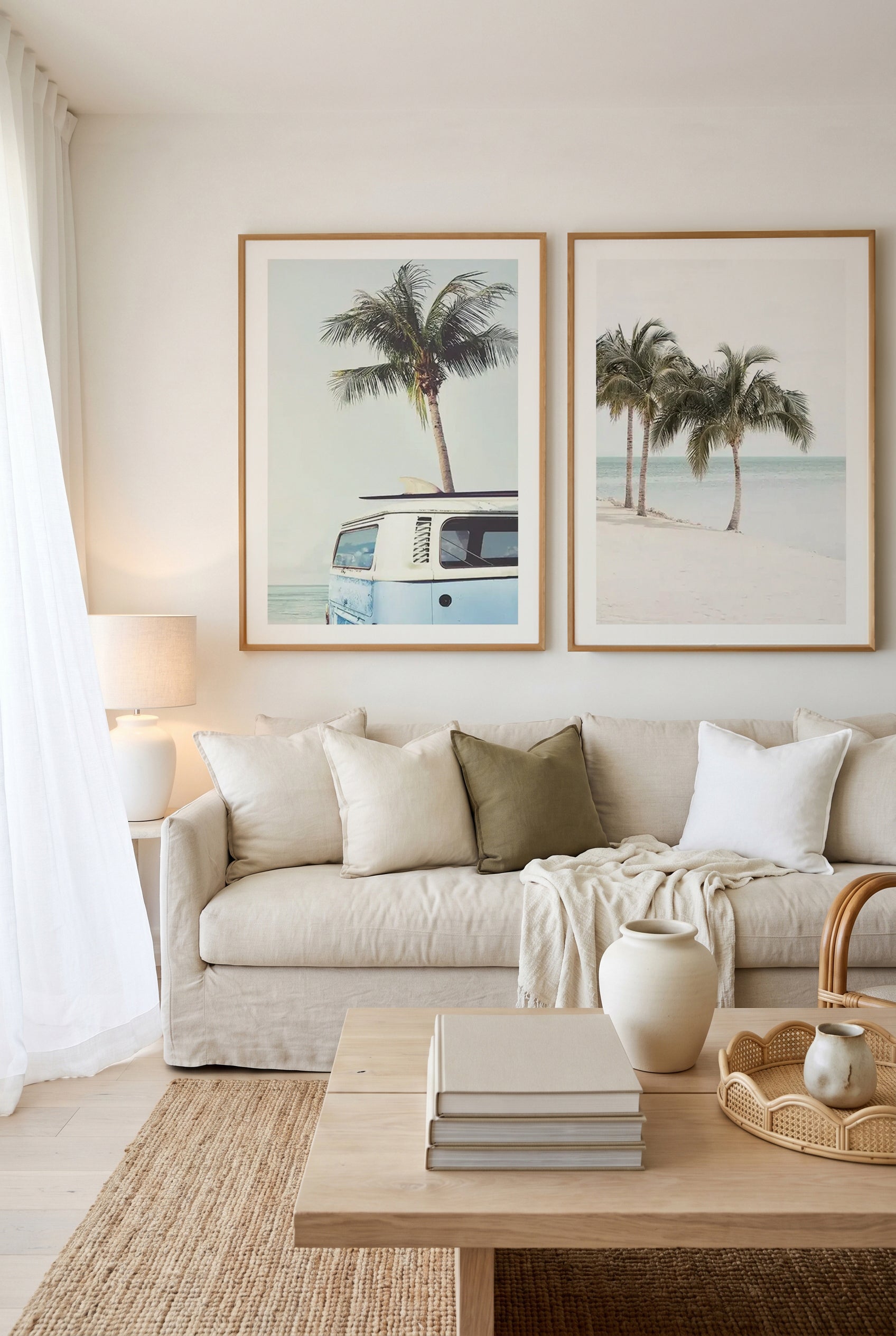 Kombi & Island Palms Art Print Set of 2 | Matching Wall Art