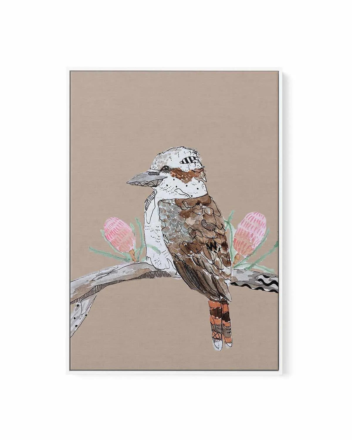 Kookaburra Beige by Maku Fenaroli | Framed Canvas Art Print from Olive et Oriel where you can shop wallpaper and artworks online
