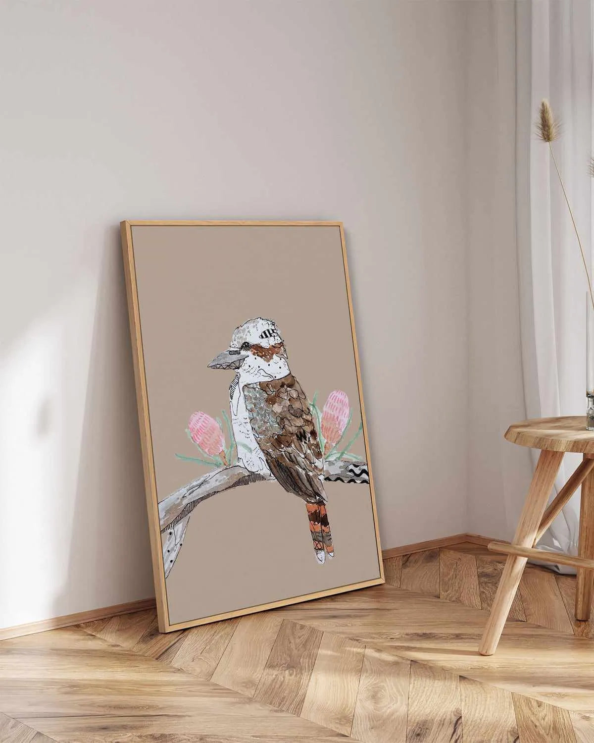Kookaburra Beige by Maku Fenaroli | Framed Canvas Art Print from Olive et Oriel where you can shop wallpaper and artworks online