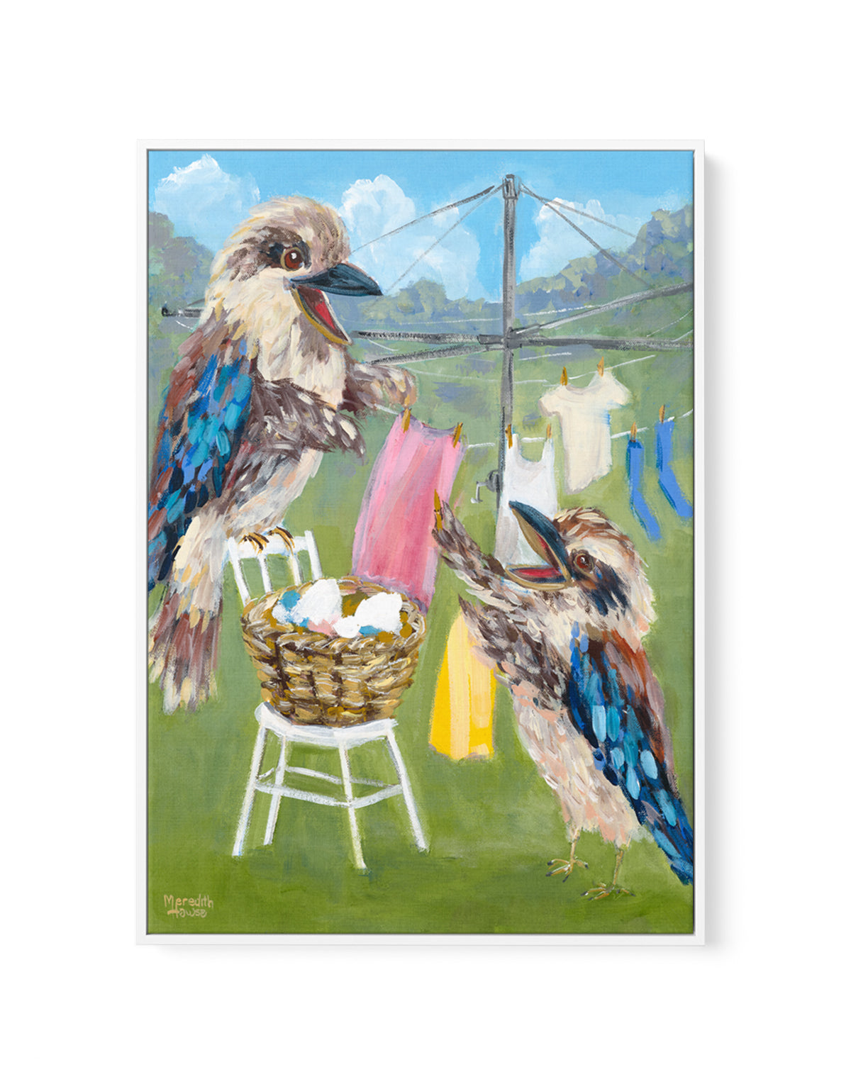 Kookaburra Clothesline by Meredith Howse | Framed Canvas Art Print