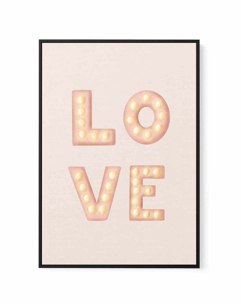 LOVE Light Letters Pink By Aminah Eleonora | Framed Canvas Art Print