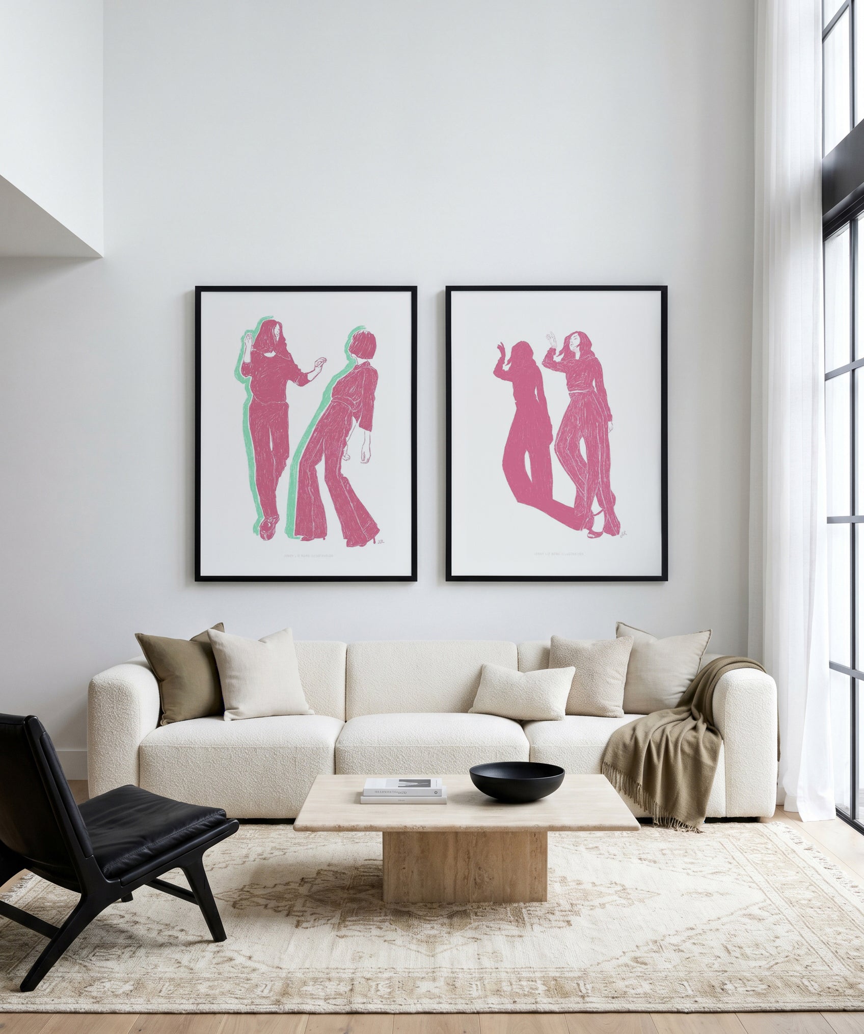 Ladies Dancing in Pink I & II by Jenny Liz Rome Art Print Set of 2 | Matching Wall Art