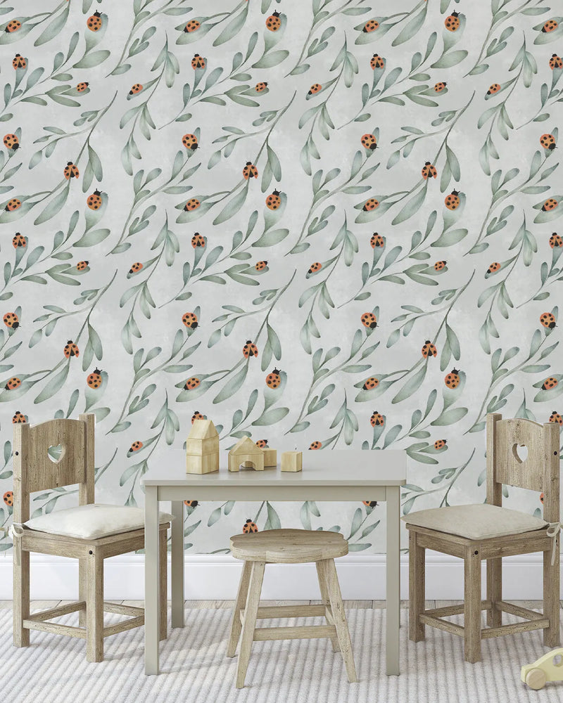 Ladybug Leaves Wallpaper from Olive et Oriel where you can shop wallpaper and artworks online