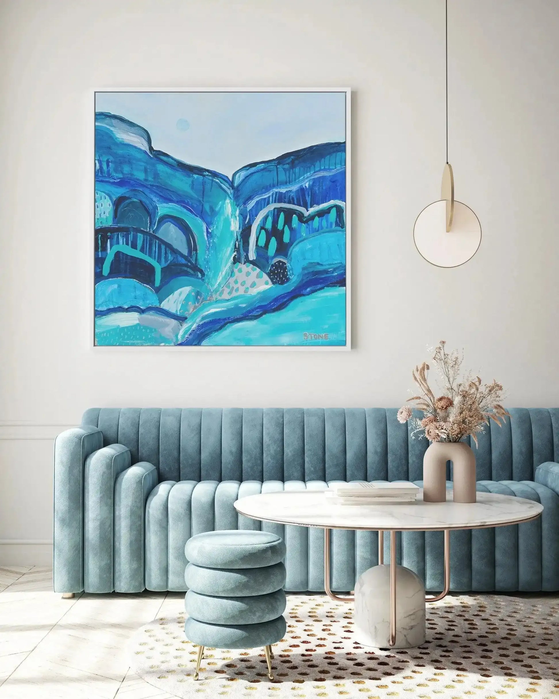 Lagoon by Belinda Stone | Framed Canvas Art Print blue bright & vibrant coastal art print