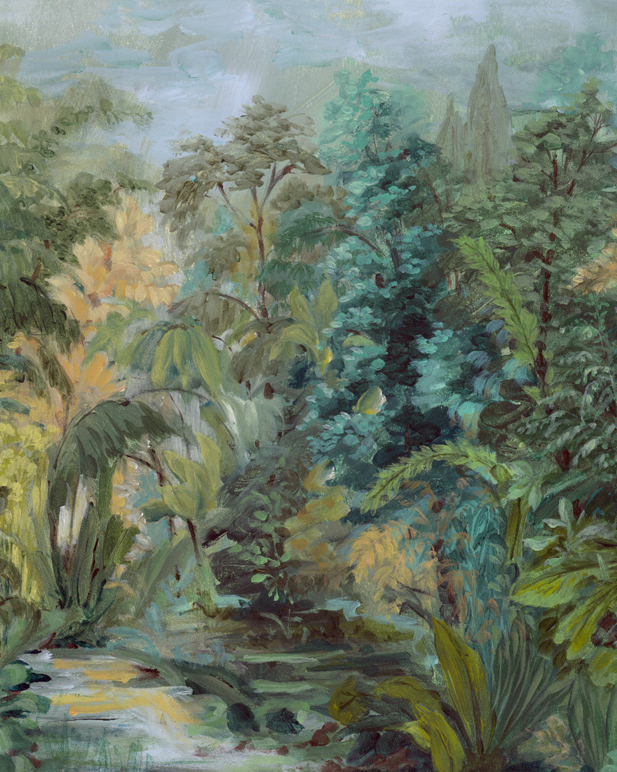 Lagoon Botanica Panoramic Mural Wallpaper from Olive et Oriel where you can shop wallpaper and artworks online