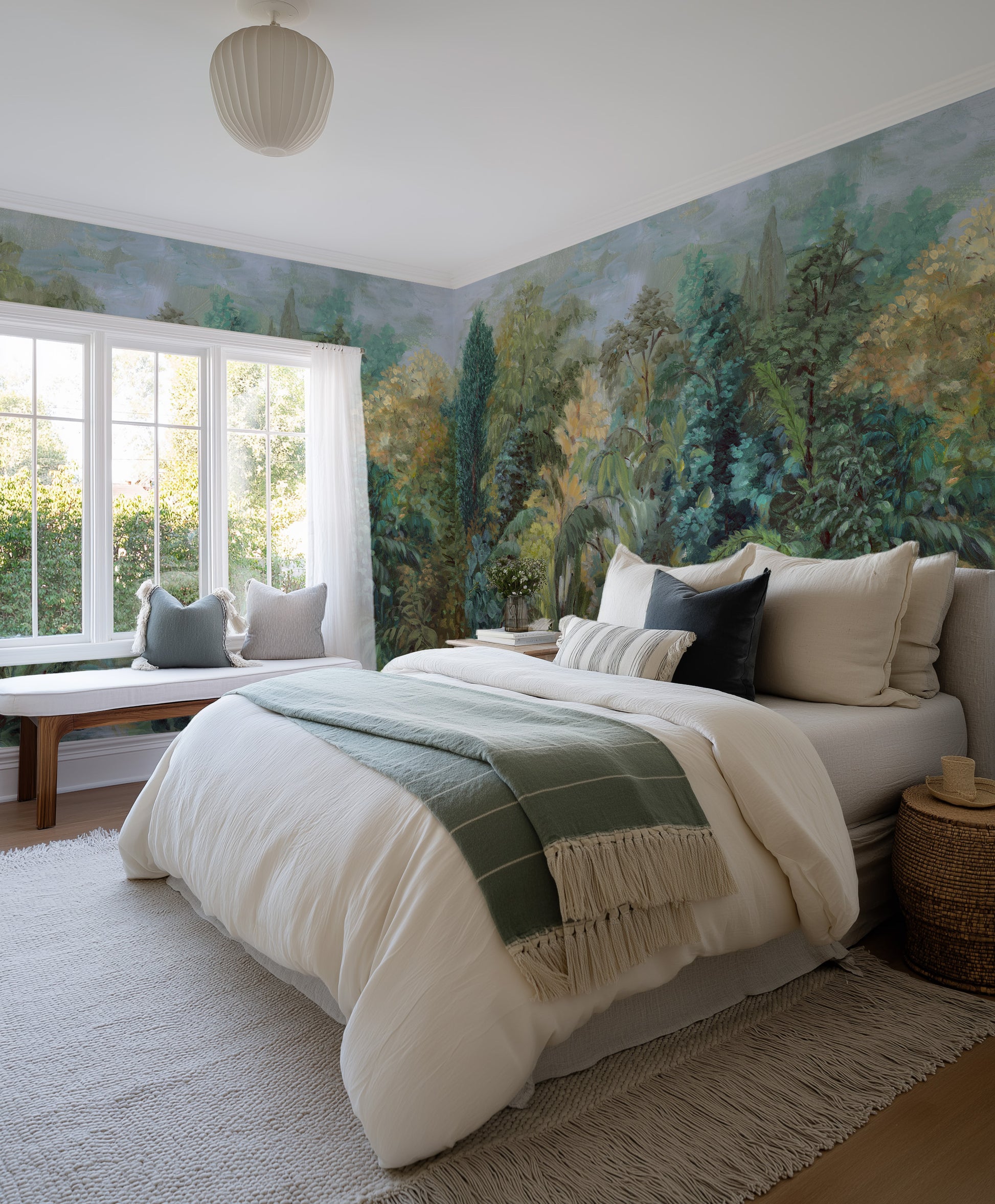 Lagoon Botanica Panoramic Mural Wallpaper from Olive et Oriel where you can shop wallpaper and artworks online