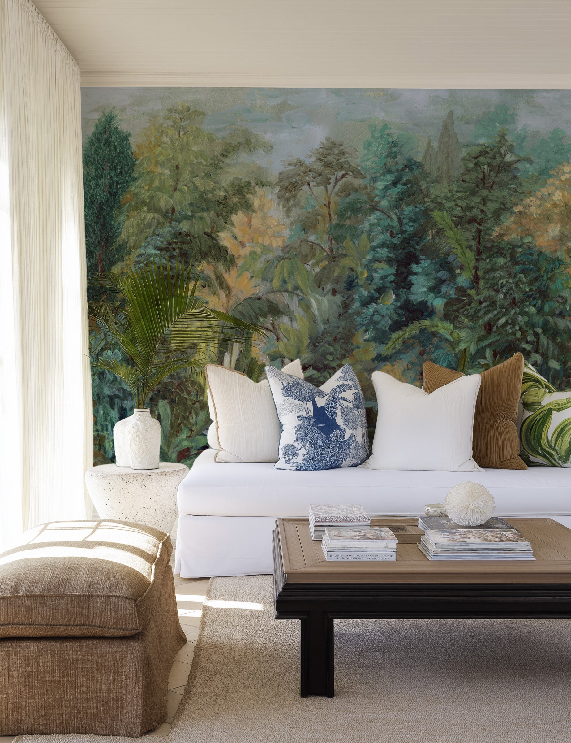 Lagoon Botanica Panoramic Mural Wallpaper from Olive et Oriel where you can shop wallpaper and artworks online