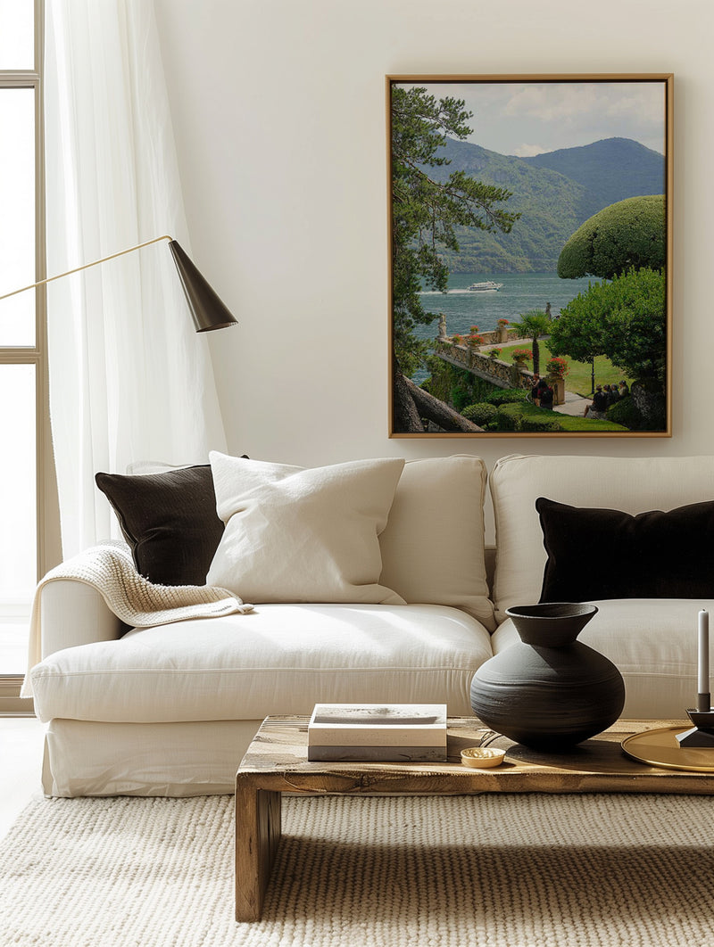 Lake Como Views by Kamalia Studio | Framed Canvas Art Print