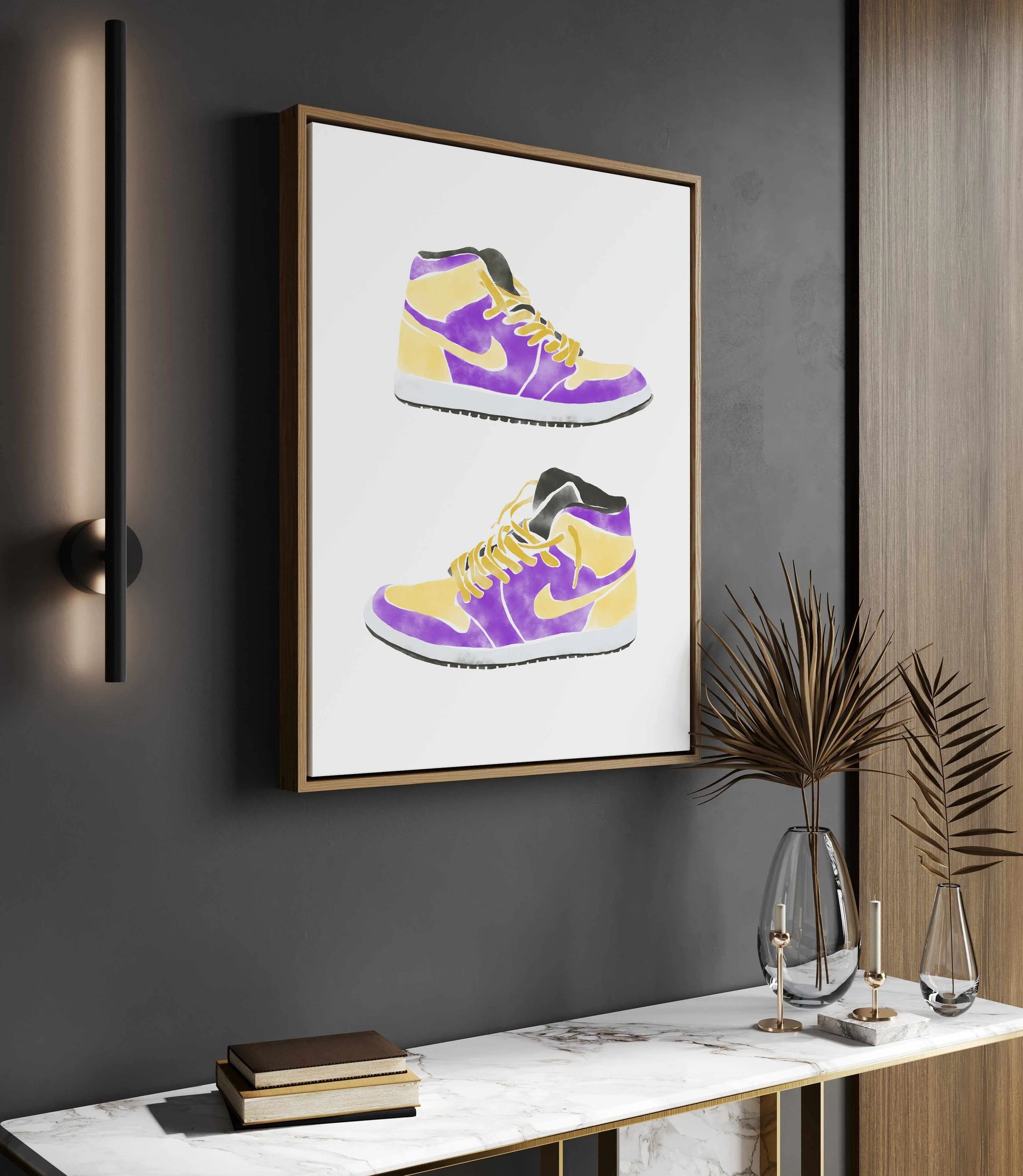 Lakers Shoes | Framed Canvas Art Print from Olive et Oriel where you can shop wallpaper and artworks online