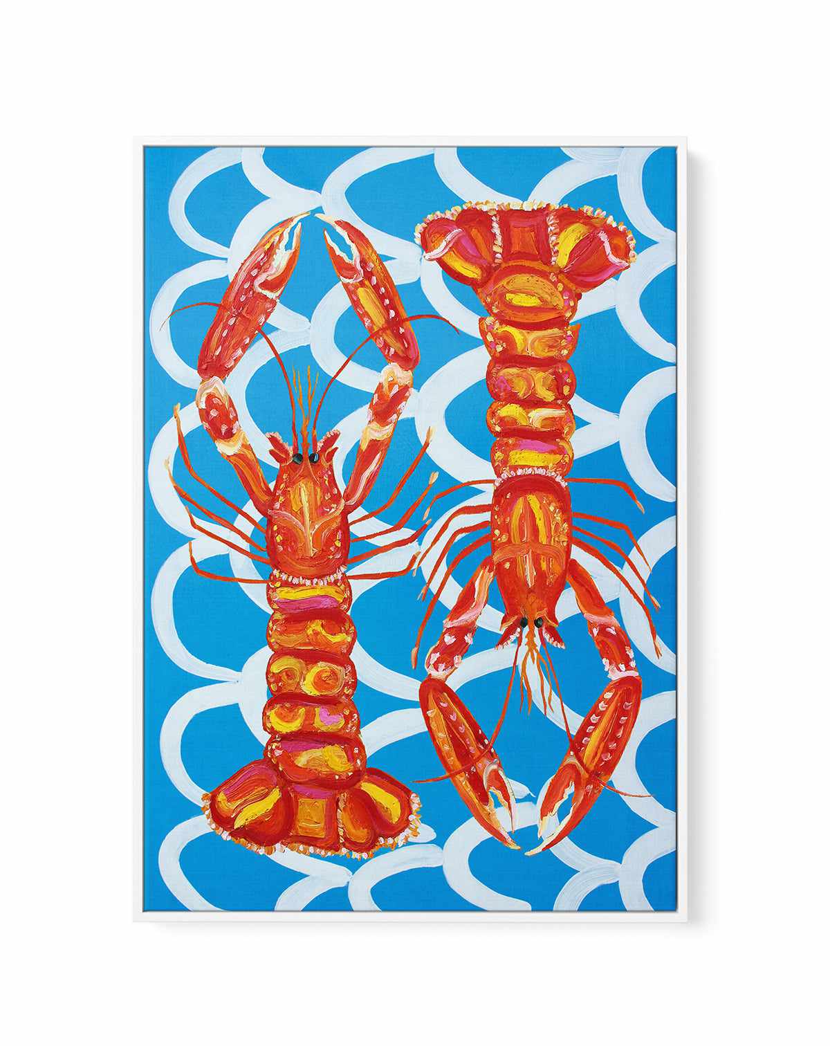 Langoustines On Blue By Alice Straker | Framed Canvas Art Print