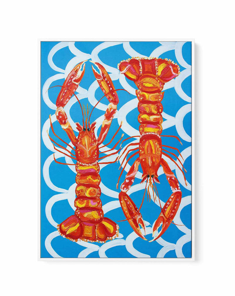 Langoustines On Blue By Alice Straker | Framed Canvas Art Print from Olive et Oriel where you can shop wallpaper and artworks online