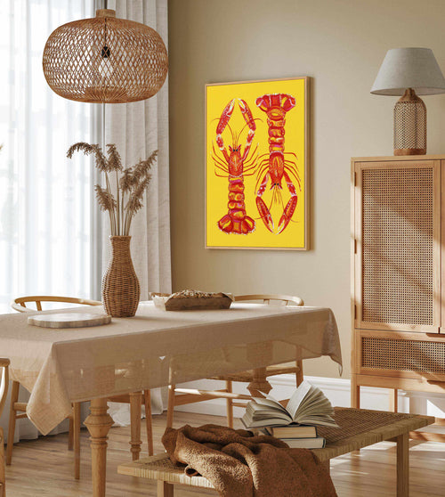Langoustines On Yellow by Alice Straker | Framed Canvas Art Print