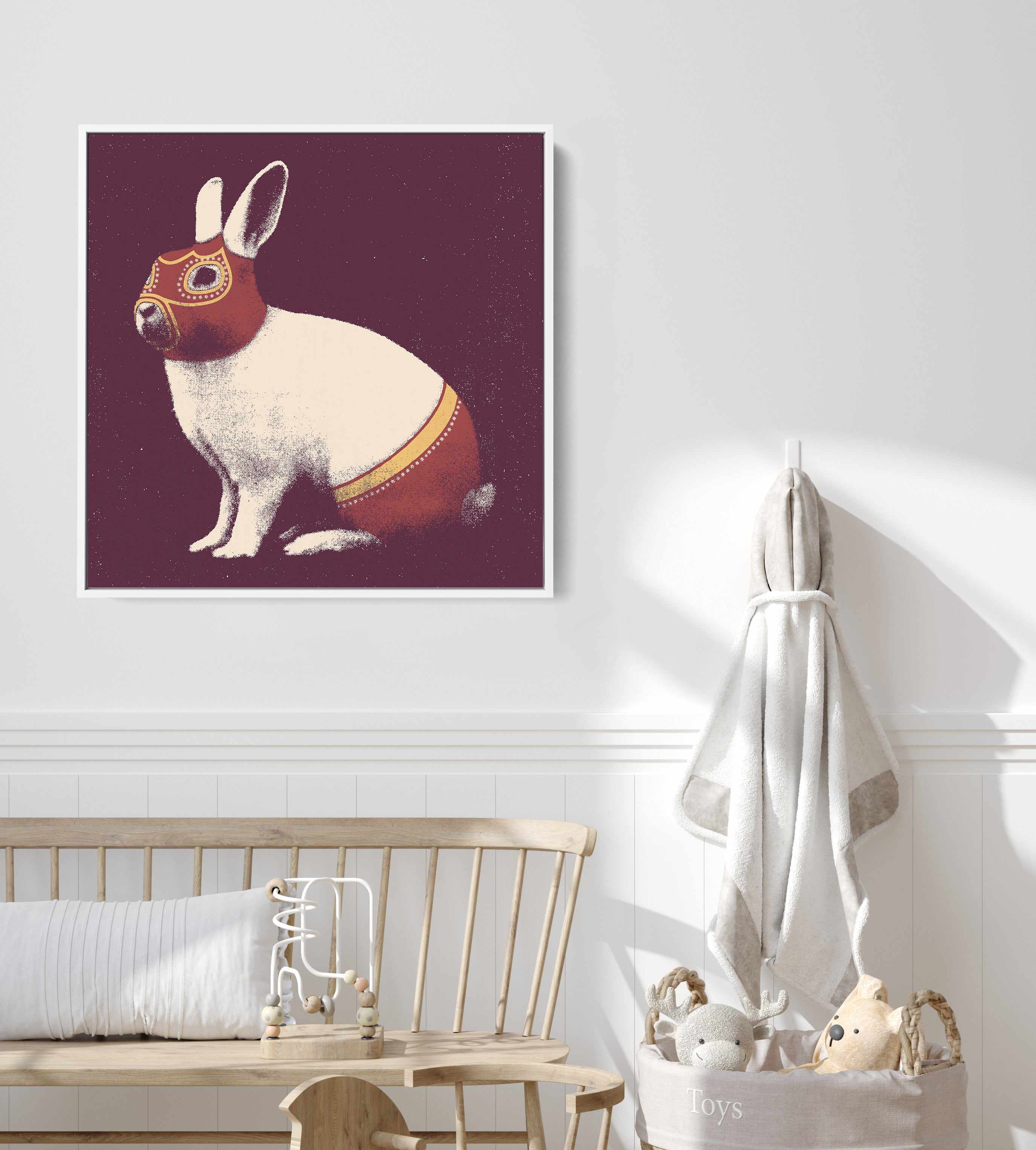 Lapin Catcheur By Florent Bodart | Framed Canvas Art Print