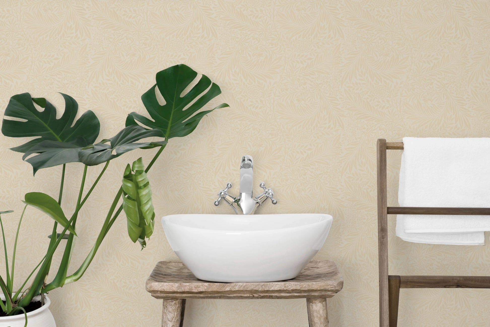 Larkspur in Beige by William Morris Wallpaper from Olive et Oriel where you can shop wallpaper and artworks online