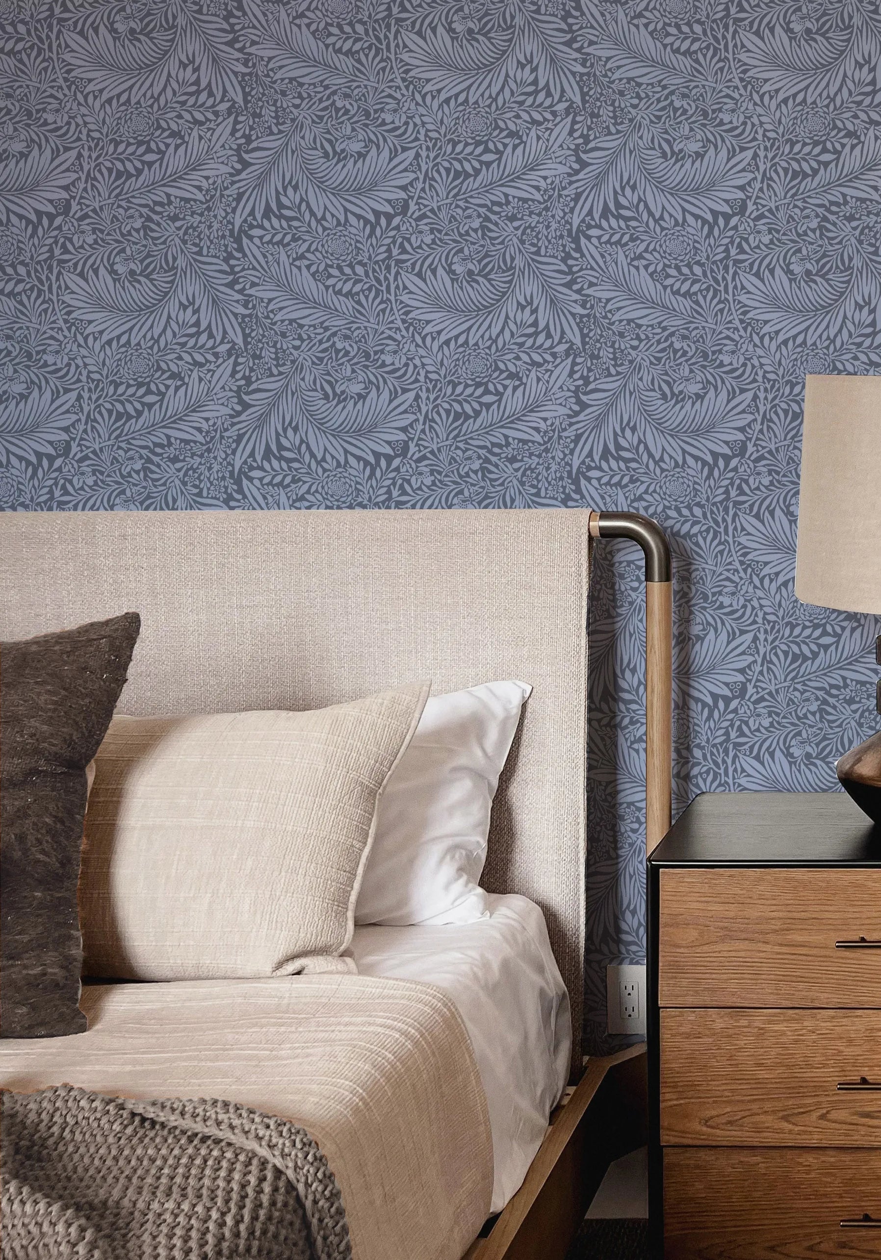Larkspur in Navy Blue by William Morris Wallpaper from Olive et Oriel where you can shop wallpaper and artworks online