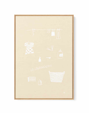 Lavanderia Beige White by Anne Korako | Framed Canvas Art Print from Olive et Oriel where you can shop wallpaper and artworks online
