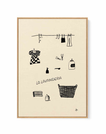 Lavanderia Black Beige by Anne Korako | Framed Canvas Art Print from Olive et Oriel where you can shop wallpaper and artworks online