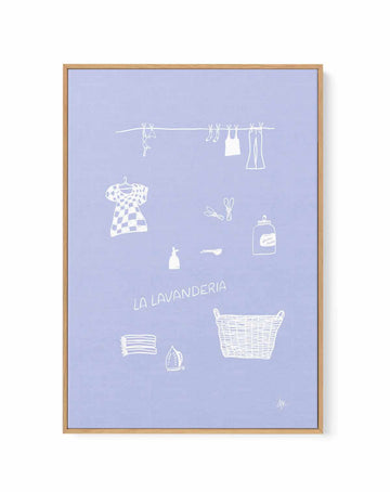 Lavanderia Dusty Blue White by Anne Korako | Framed Canvas Art Print from Olive et Oriel where you can shop wallpaper and artworks online