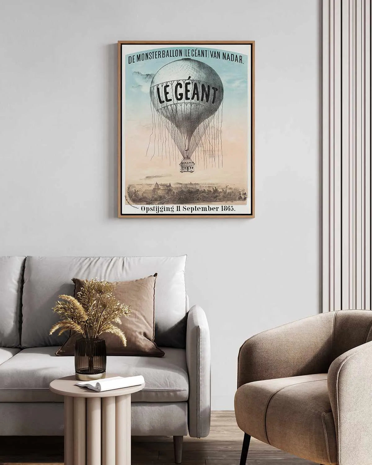 Le Geant Hot Air Balloon Vintage Poster | Framed Canvas Art Print from Olive et Oriel where you can shop wallpaper and artworks online