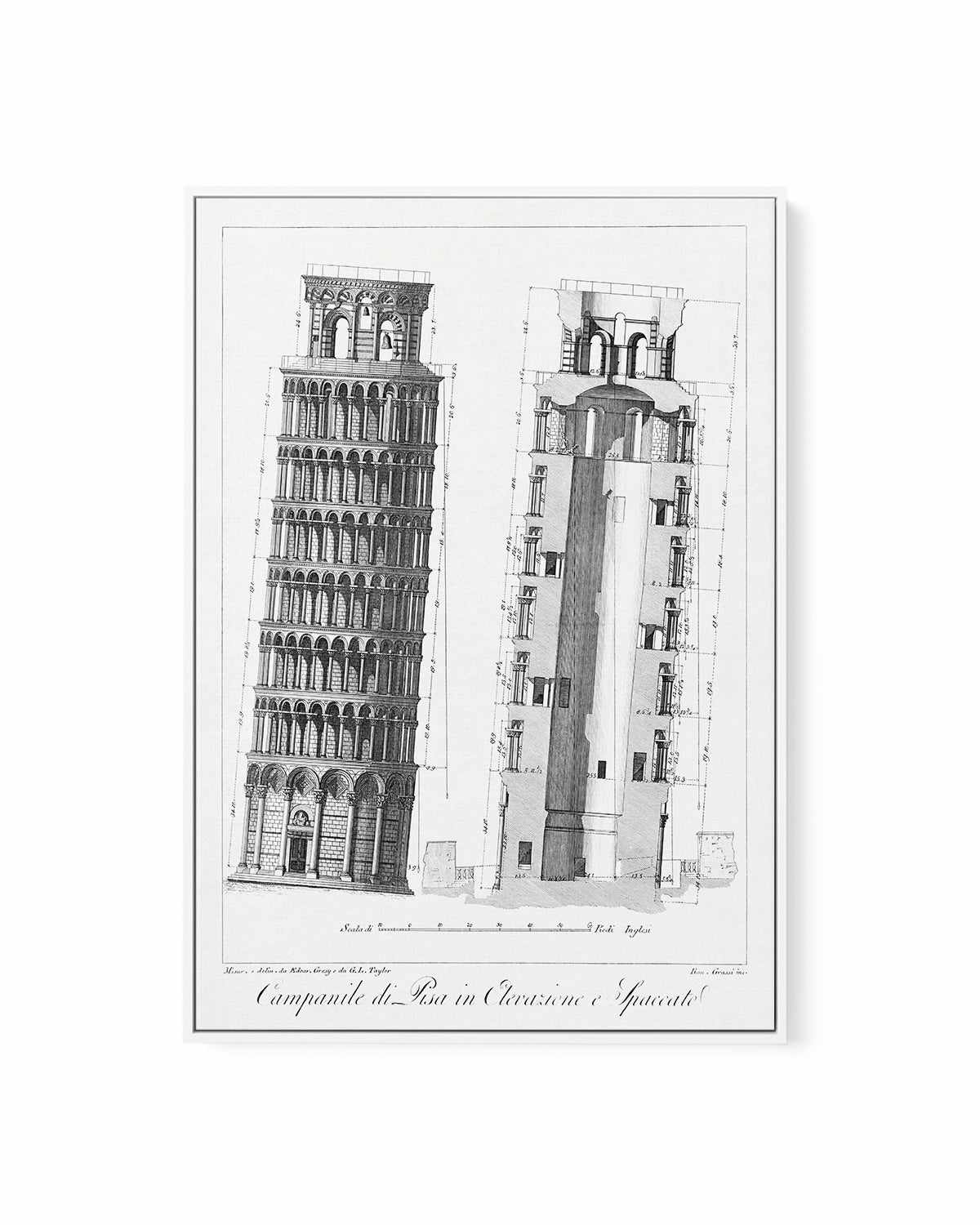 Leaning Tower of Pisa Vintage Poster | Framed Canvas Art Print