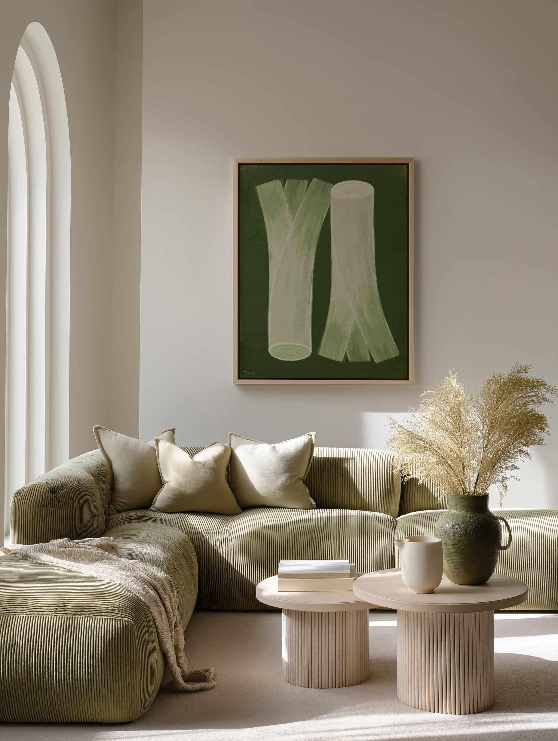 Leeks by Marco Marella | Framed Canvas Art Print from Olive et Oriel where you can shop wallpaper and artworks online