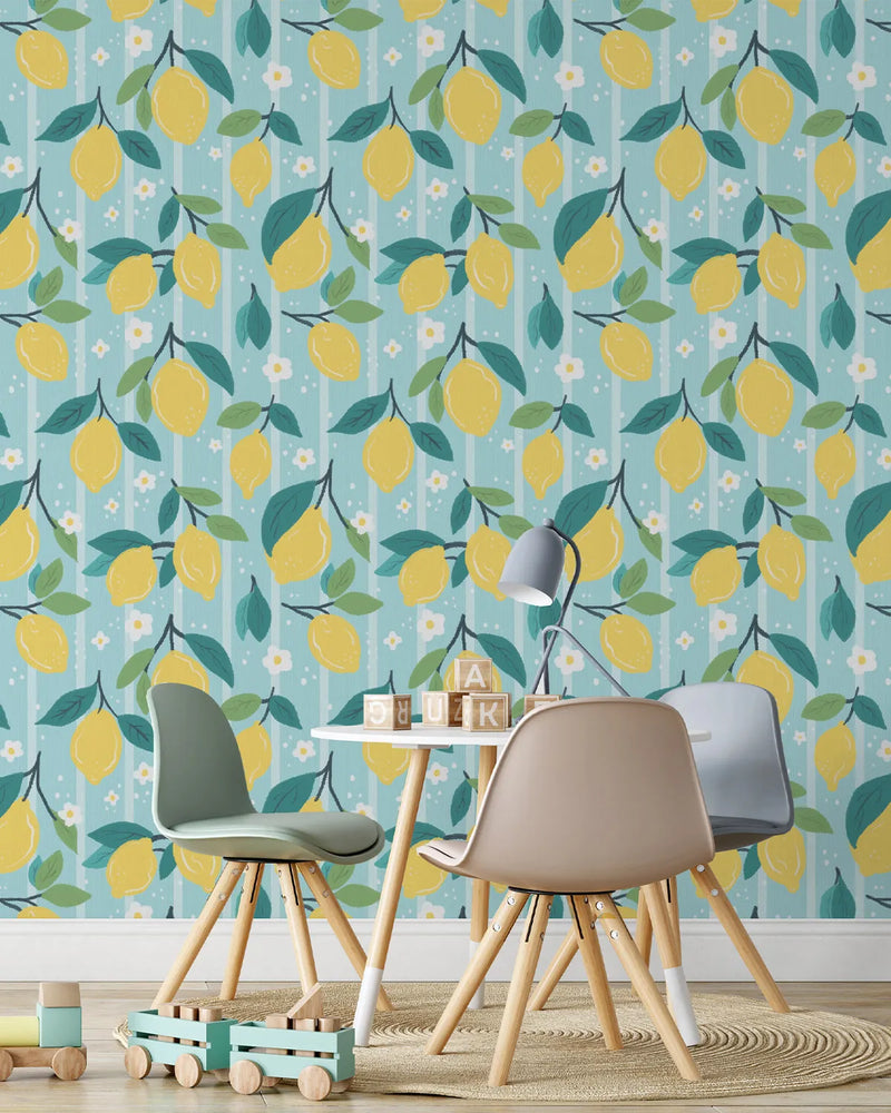 Lemon Leaves Wallpaper from Olive et Oriel where you can shop wallpaper and artworks online