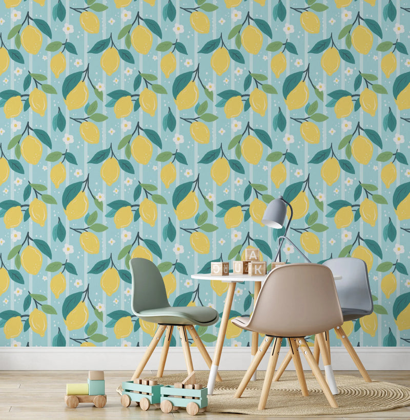 Lemon Leaves Wallpaper from Olive et Oriel where you can shop wallpaper and artworks online