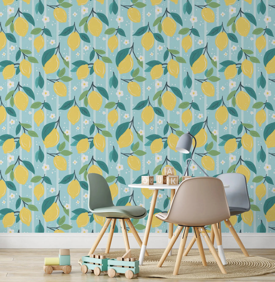 Lemon Leaves Wallpaper from Olive et Oriel where you can shop wallpaper and artworks online