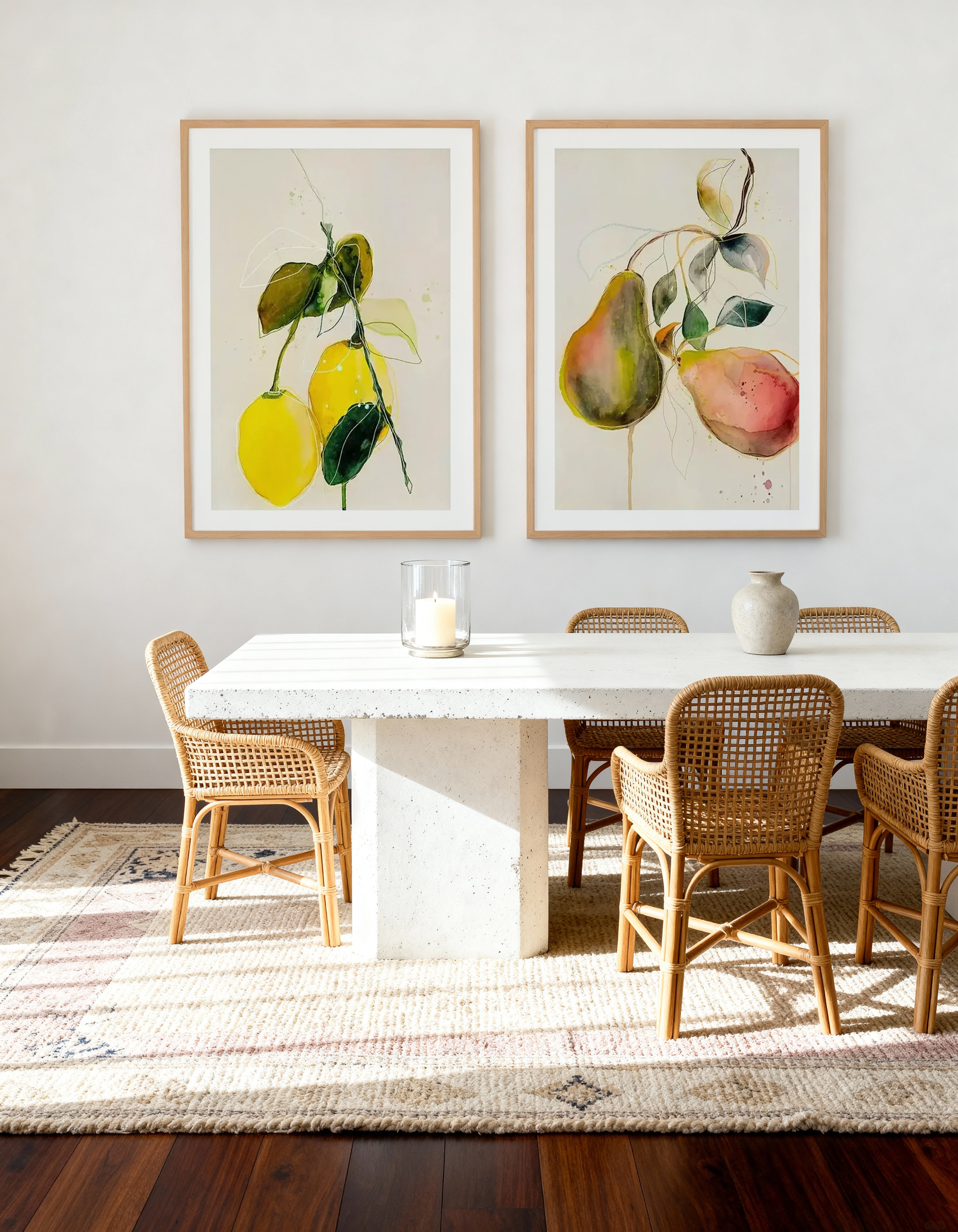 Lemon & Pear by Leigh Viner Art Print Set of 2 | Matching Wall Art