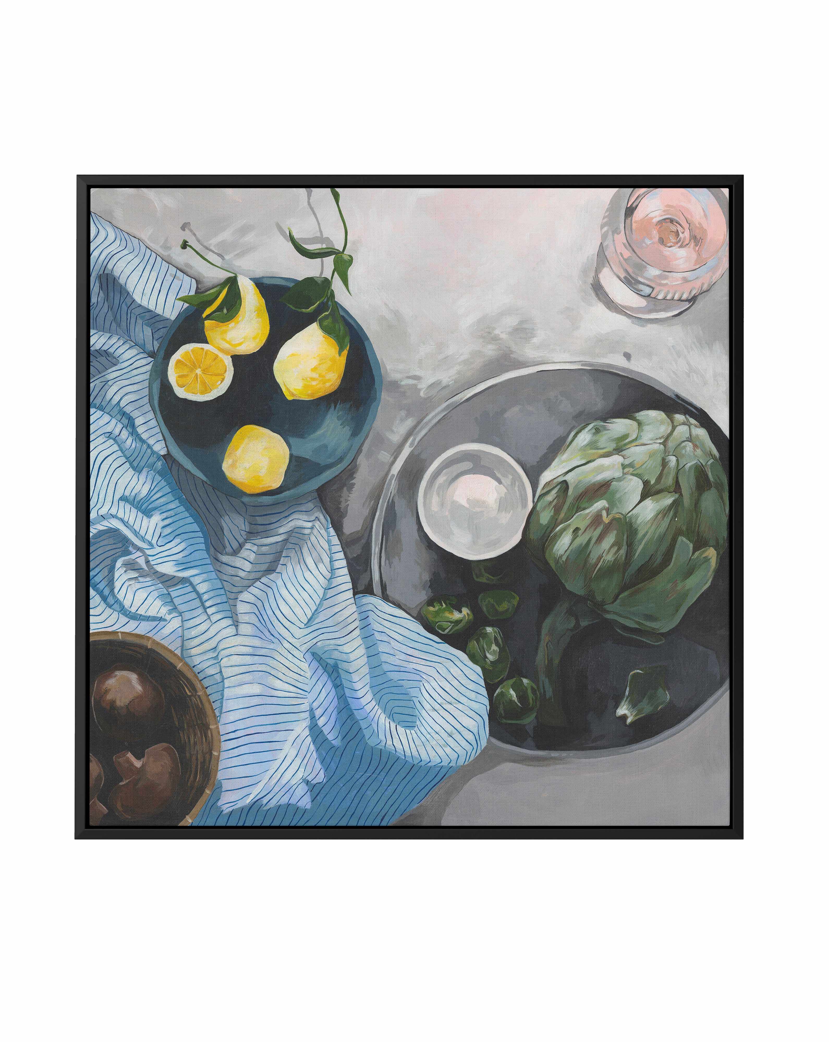 Lemons and Artichokes by Cat Gerke | Framed Canvas Art Print