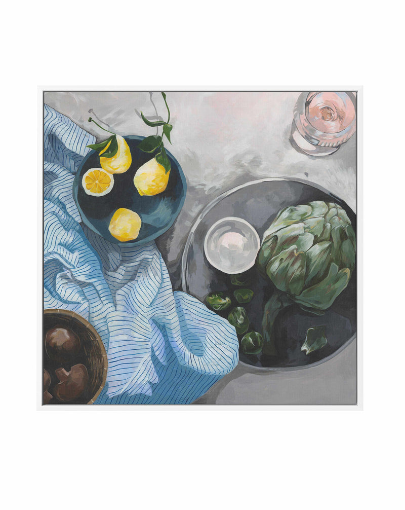 Lemons and Artichokes by Cat Gerke | Framed Canvas Art Print
