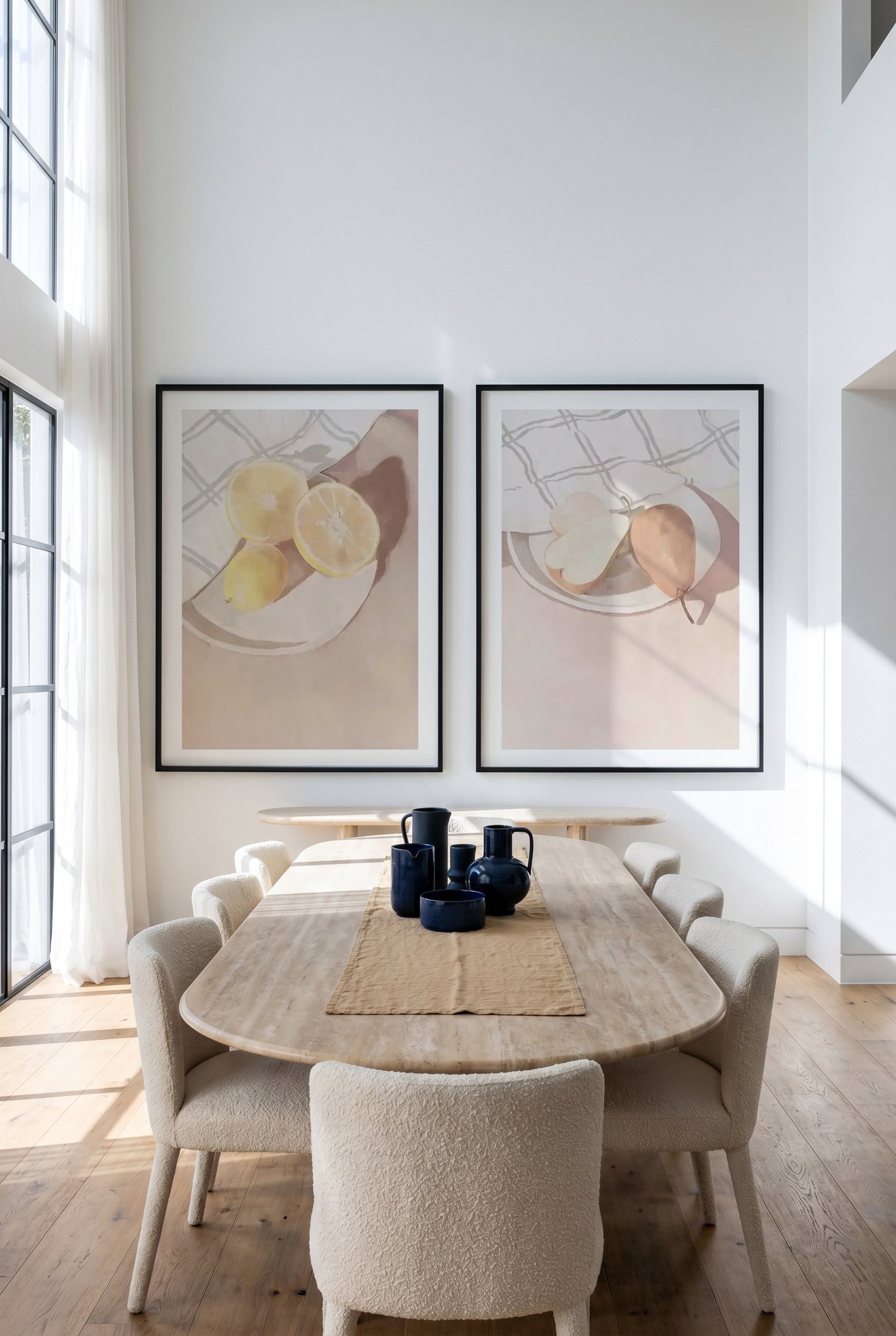 Lemons & Pears Art Print Set of 2 | Matching Wall Art