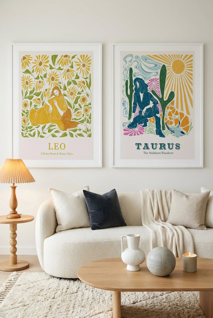 Leo & Taurus by Jenny Liz Rome Art Print Set of 2 | Matching Wall Art