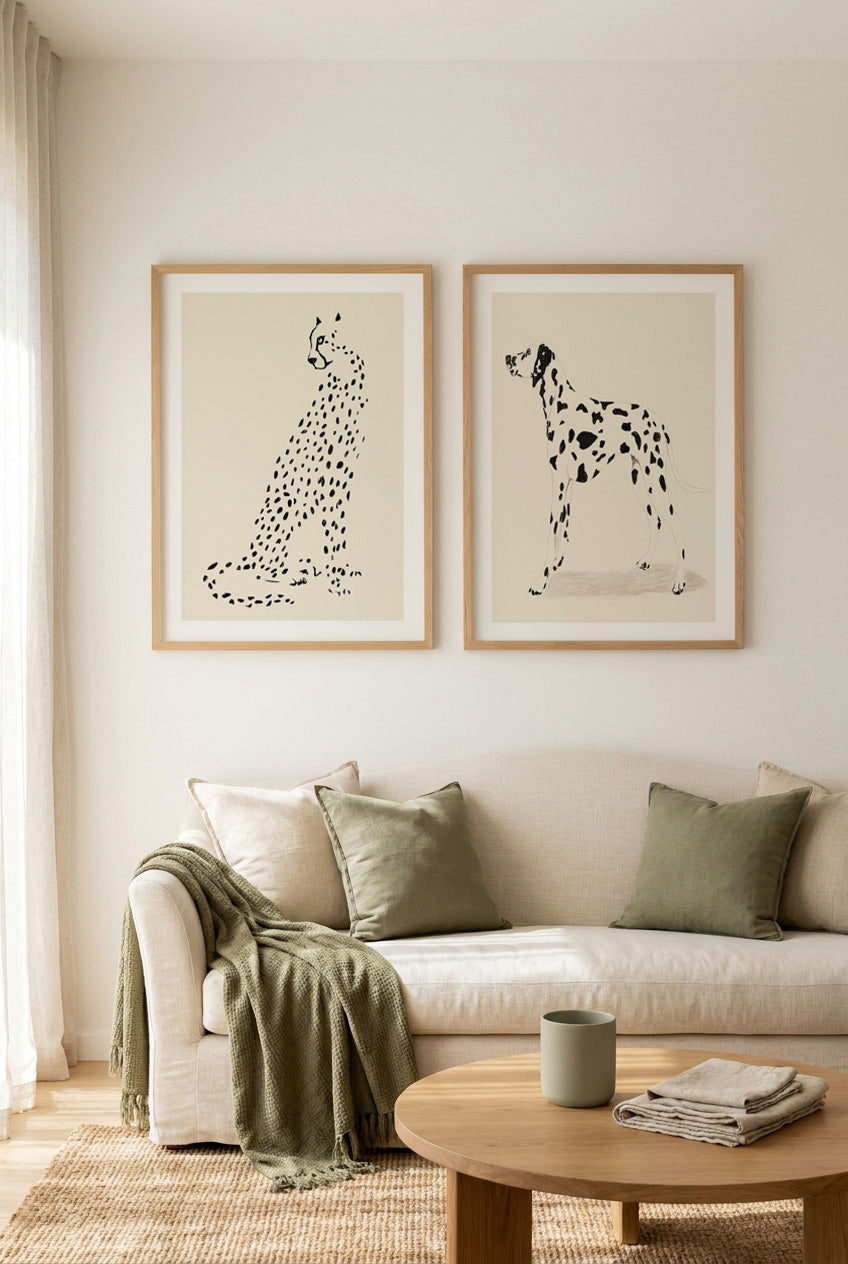 Leopard & Dalmation by Jenny Liz Rome Art Print Set of 2 | Matching Wall Art