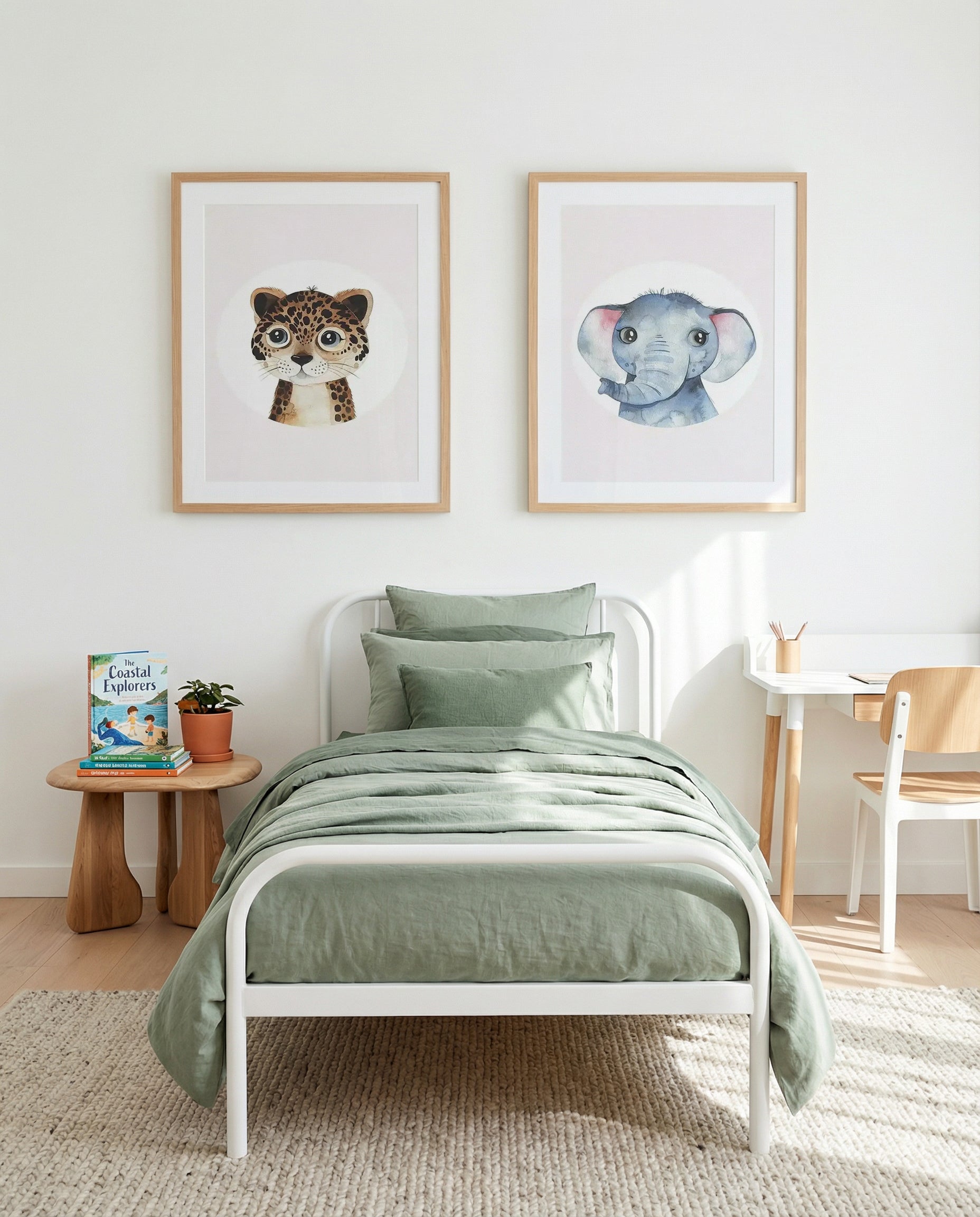 Leopard & Elephant Art Print Set of 2 | Matching Wall Art