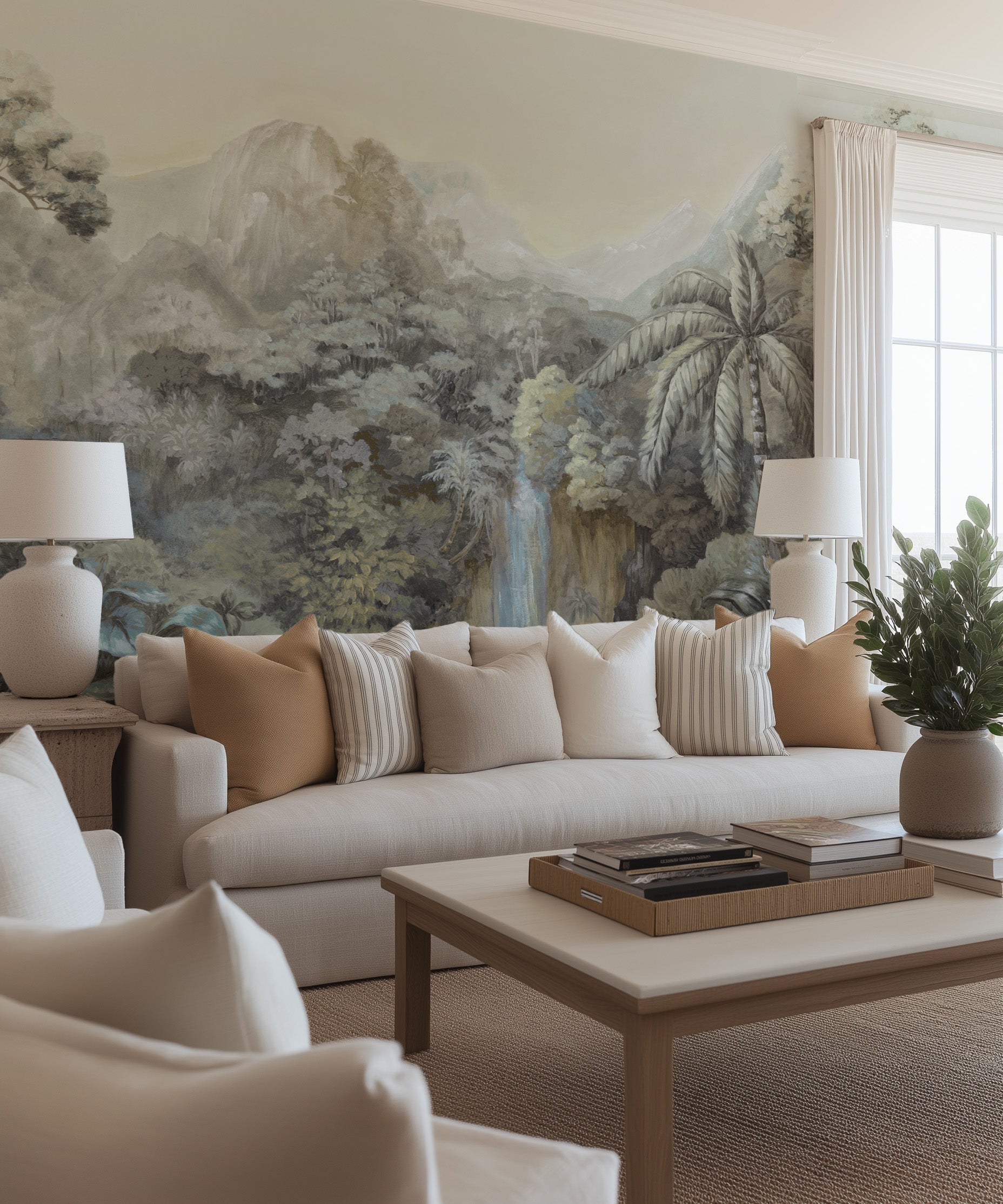 Les Jardin Panoramic Painted Mural Wallpaper