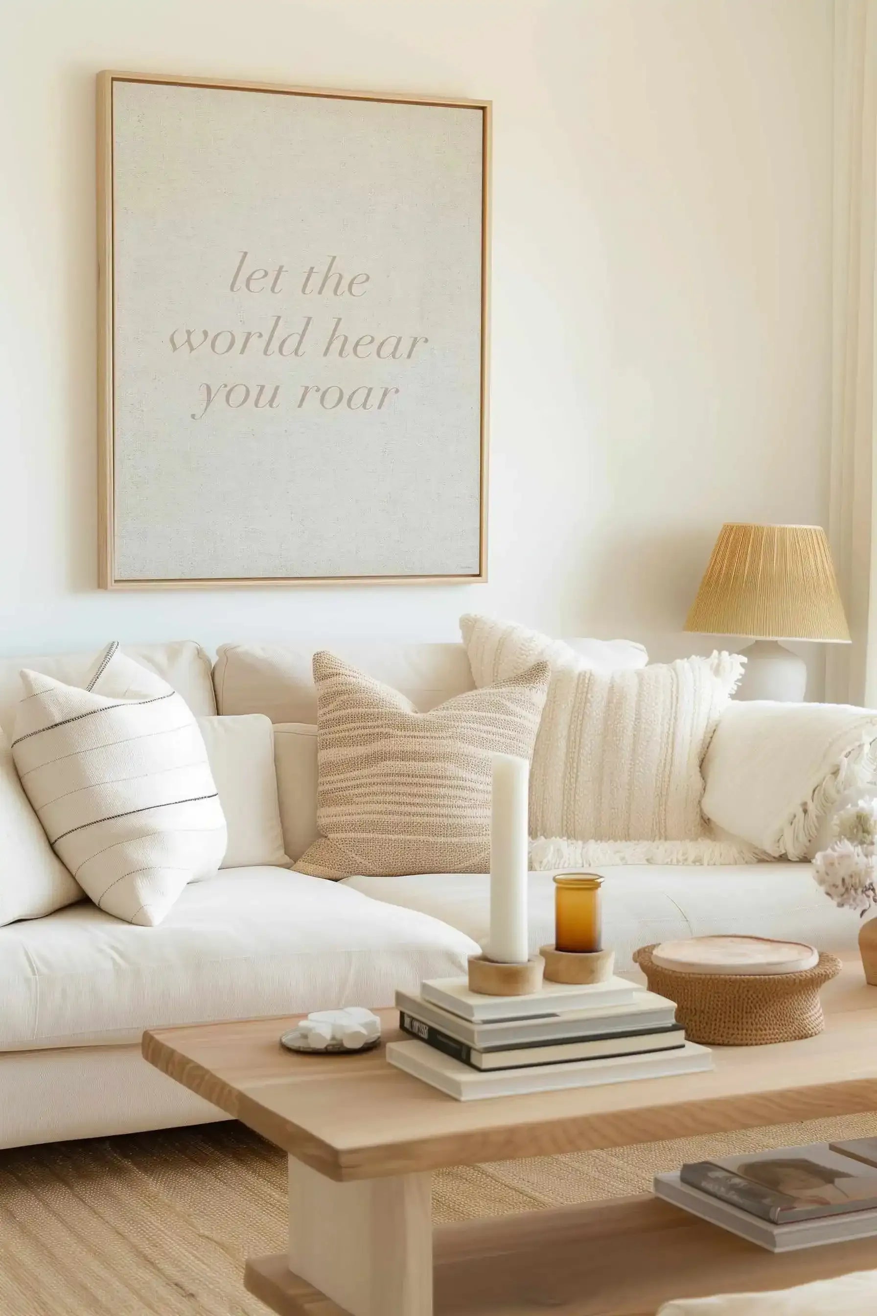 Let The World Hear You Roar on Linen | 3 Colour Options | Framed Canvas Art Print from Olive et Oriel where you can shop wallpaper and artworks online