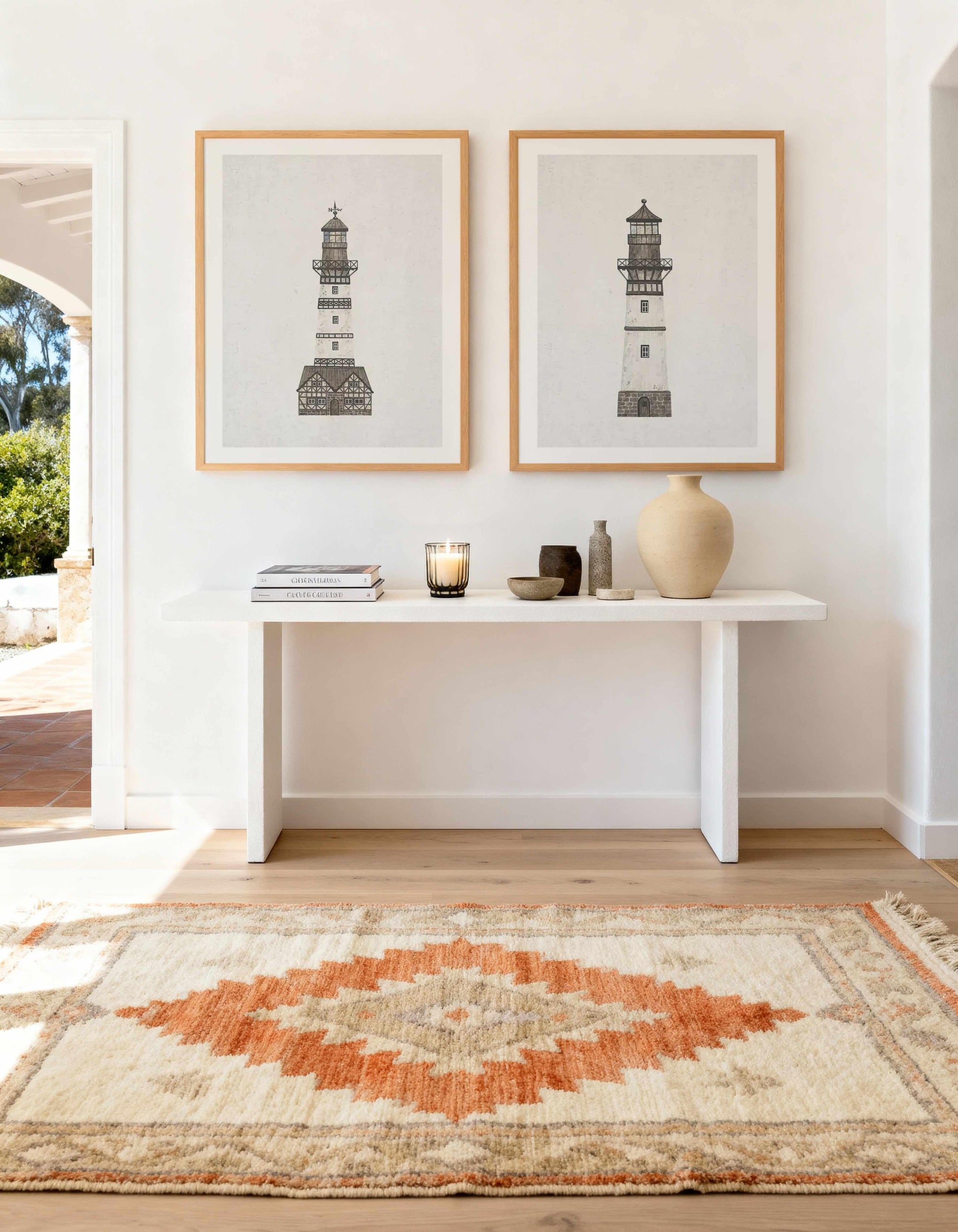 Lighthouse on Linen I & II Art Print Set of 2 | Matching Wall Art from Olive et Oriel where you can shop wallpaper and artworks online