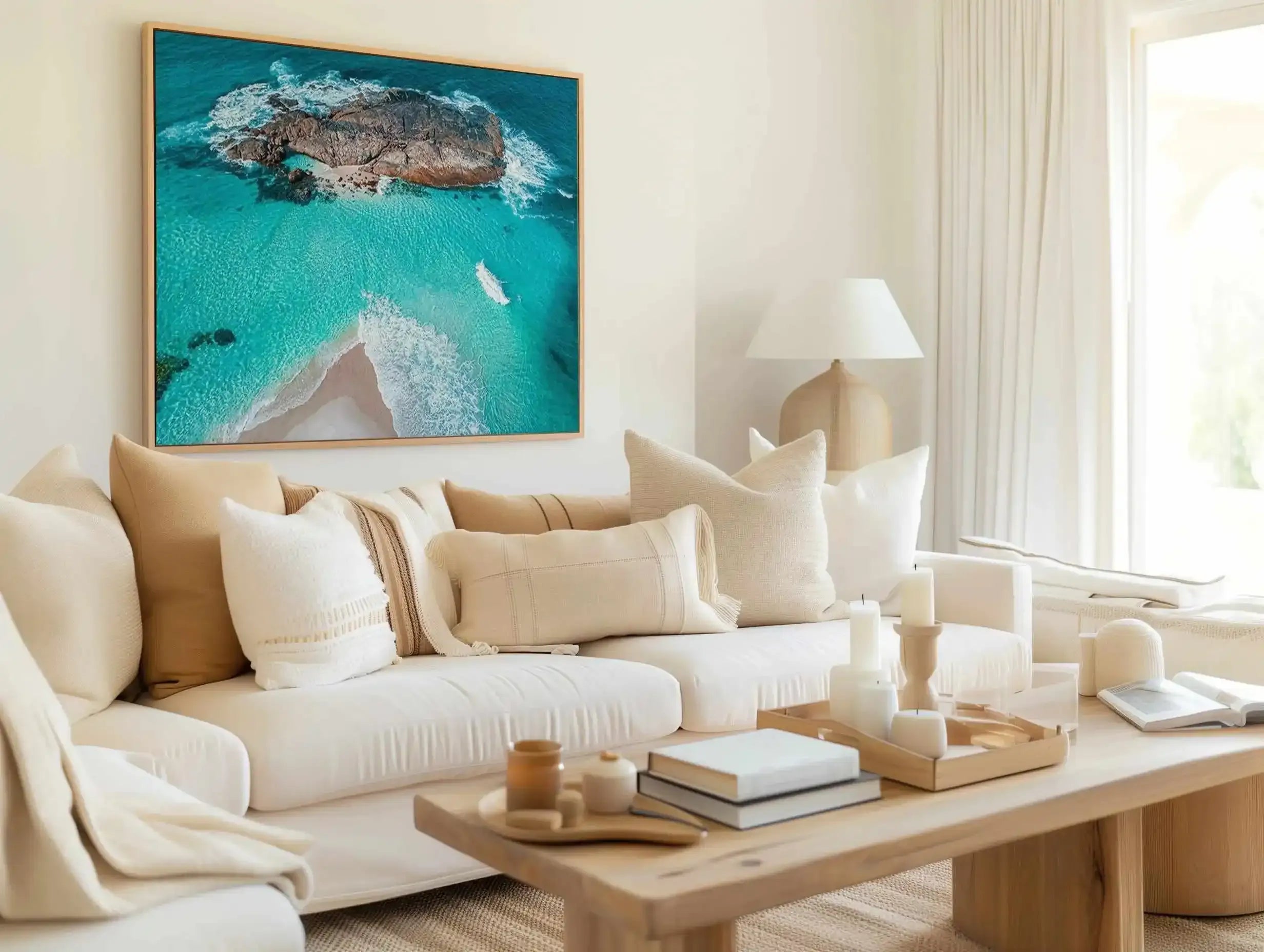 Lights Beach From Above Denmark LS | Aerial Photo Wall Framed Canvas Art Print from Olive et Oriel where you can shop wallpaper and artworks online