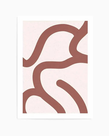 Abstract art print featuring thick, undulating lines in a warm terracotta or burnt sienna colour against a speckled, off-white background. The lines form a continuous, flowing pattern that fills the frame, creating a sense of movement and organic form.