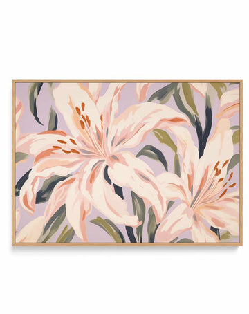 Lillies on Lilac | Framed Canvas Art Print from Olive et Oriel where you can shop wallpaper and artworks online