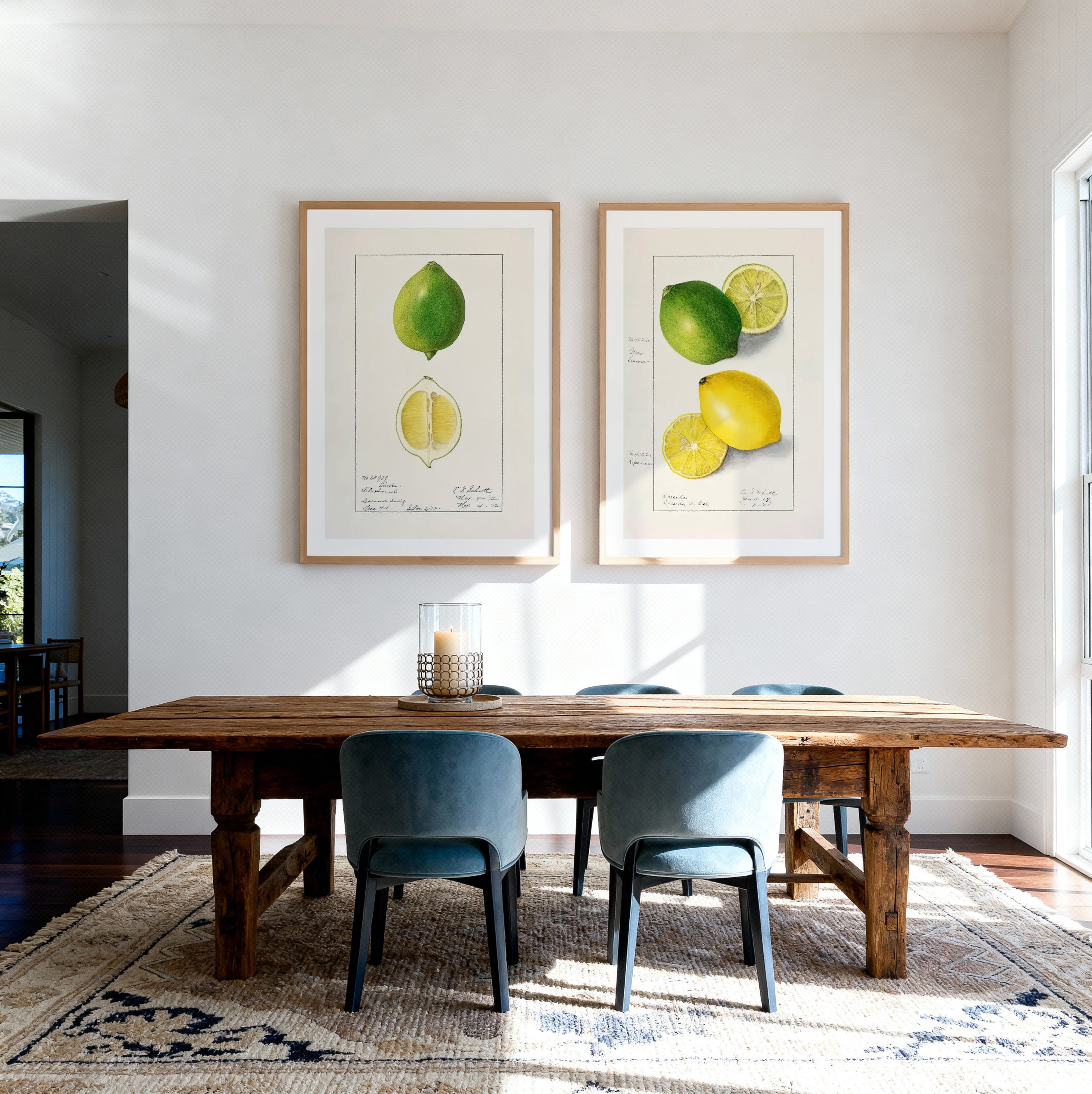 Lime Vintage Poster & Lemon and Lime Vintage Poster Art Print Set of 2 | Matching Wall Art