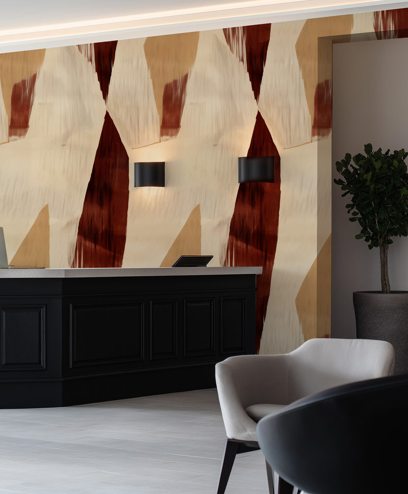 Lindos Abstract in Maroon & Beige Commercial Vinyl Wallpaper from Olive et Oriel where you can shop wallpaper and artworks online