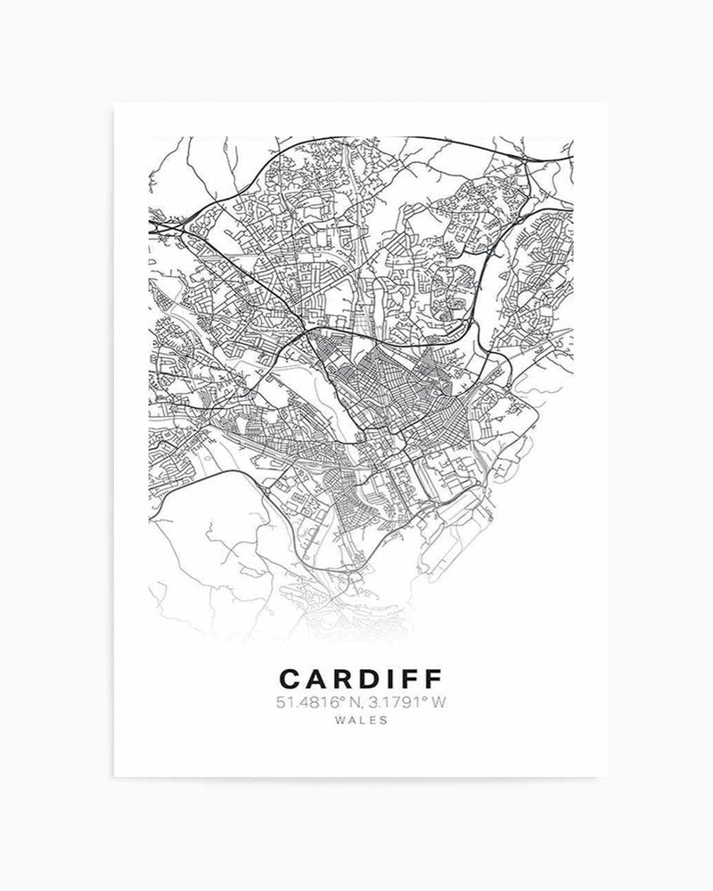 Line Art Map Of Cardiff Art Print