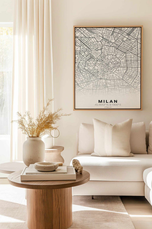 Line Art Map Of Milan | Framed Canvas Art Print