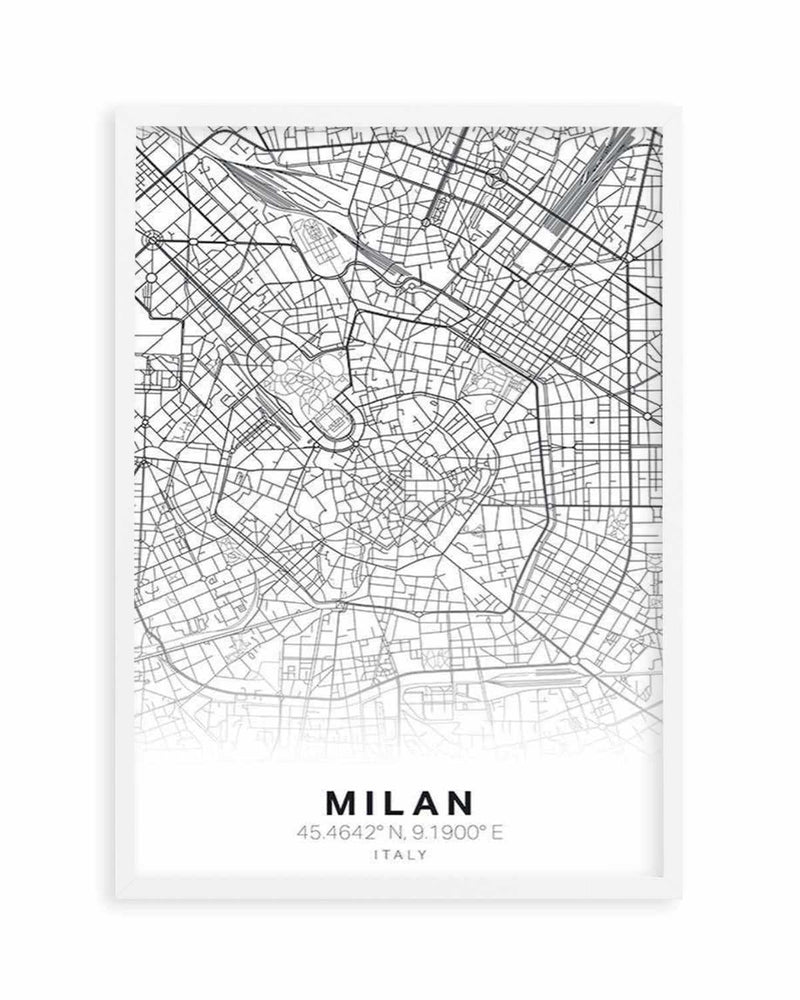 Line Art Map Of Milan Art Print